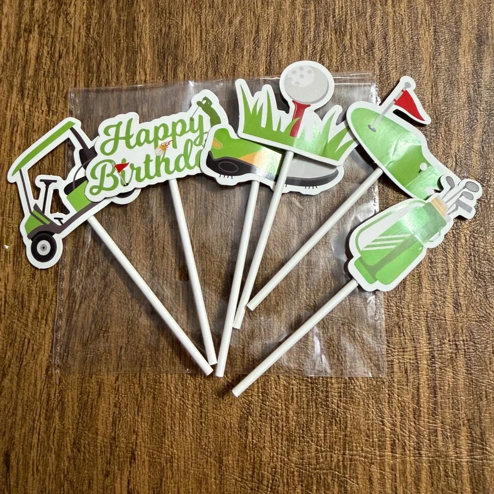 Unbranded Cupcake‎ Toppers Unisex OS Green Golf Theme Birthday Party Decor 24pc